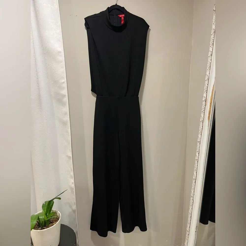 SPANX AirEssentials Mockneck Jumpsuit Sleeveless Black Wide-Leg Size Large - Picture 5 of 9